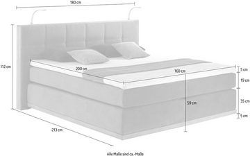 Places of Style Boxspringbett Vinton, aus Eiche, mit LED-Beleuchtung, verschiedene Härtegrade (auch H4)