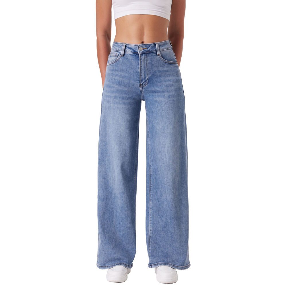 Ital-Design Weite Jeans Damen Wide-Leg Jeans Mid Waist Casual Denim (91978474) Used-Look Stretch High Waist Jeans in Blau
