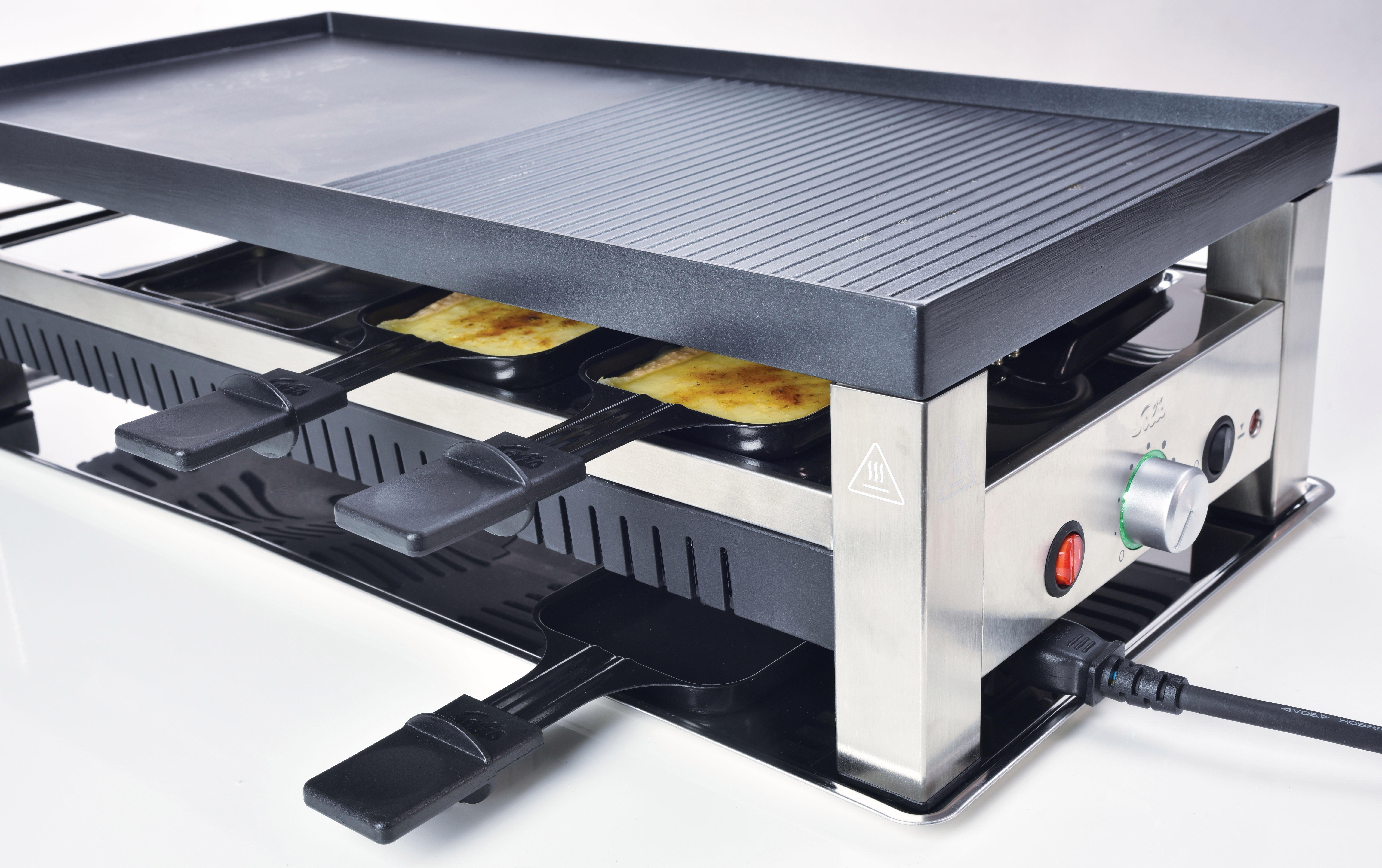 SOLIS OF SWITZERLAND Raclette Typ 5in1: Mini Raclettepfännchen, 791, Raclette, 1400 W, Wok, Pizza 8 Crépe, Tischgrill