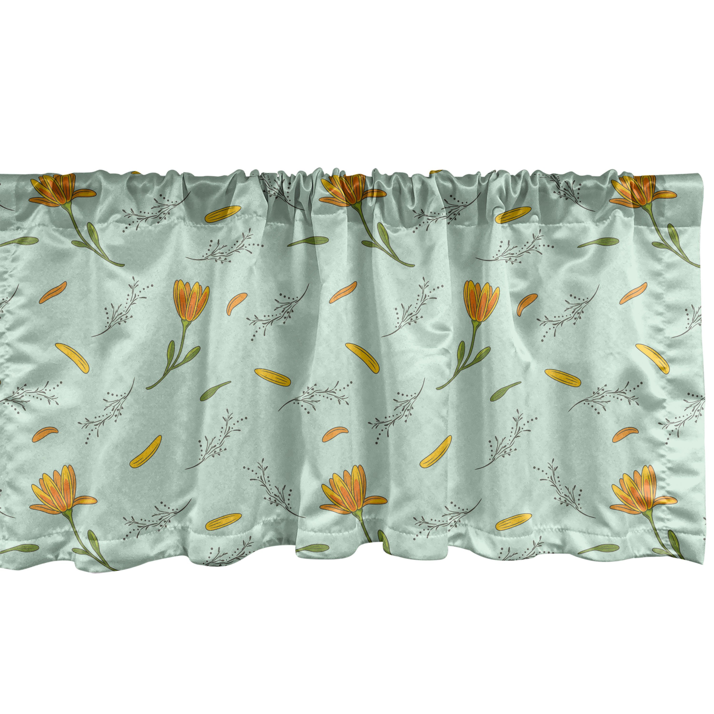 Scheibengardine Vorhang Volant für Küche Schlafzimmer Dekor mit Stangentasche, Abakuhaus, Microfaser, Botanisch Blumen in windigem Wetter