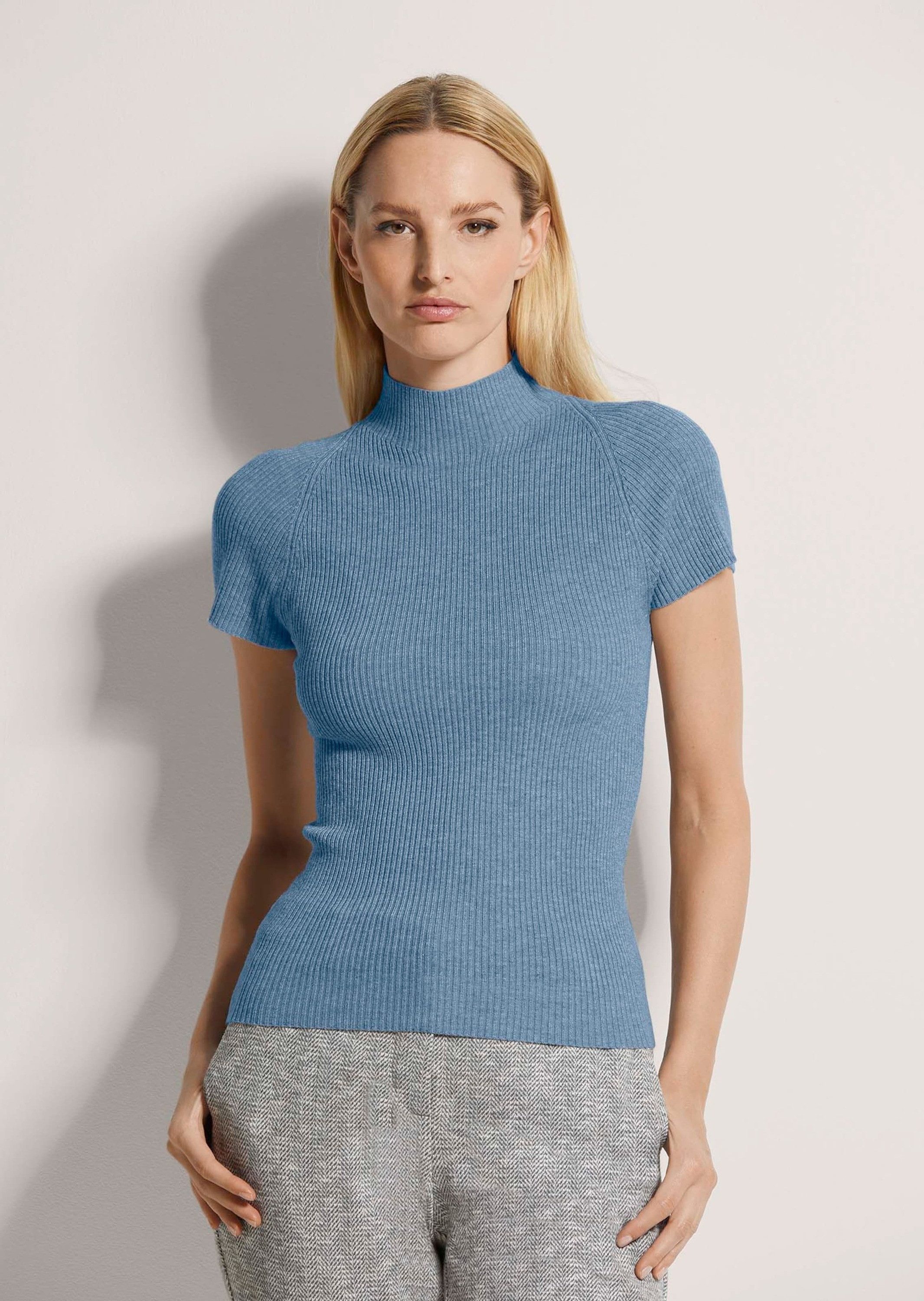 MADELEINE Strickpullover Kurzarm-Pullover aus Strick Rippenstrick mit Stehk günstig online kaufen