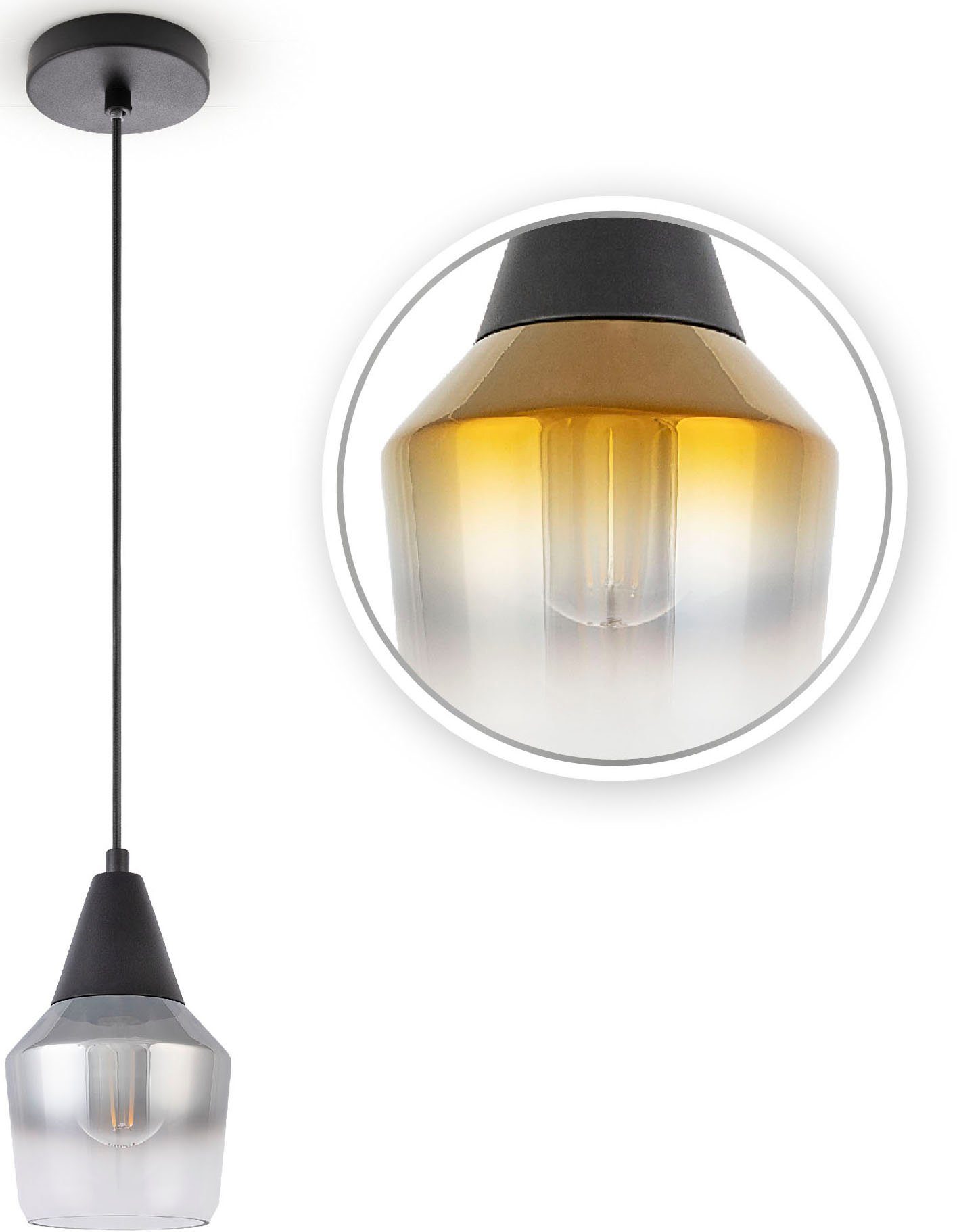 E27 ohne Industrial Home Lampenschirm Paco Glas Leuchtmittel, Modern Deckenlampe Esstisch Vintage Pendelleuchte DIANA,