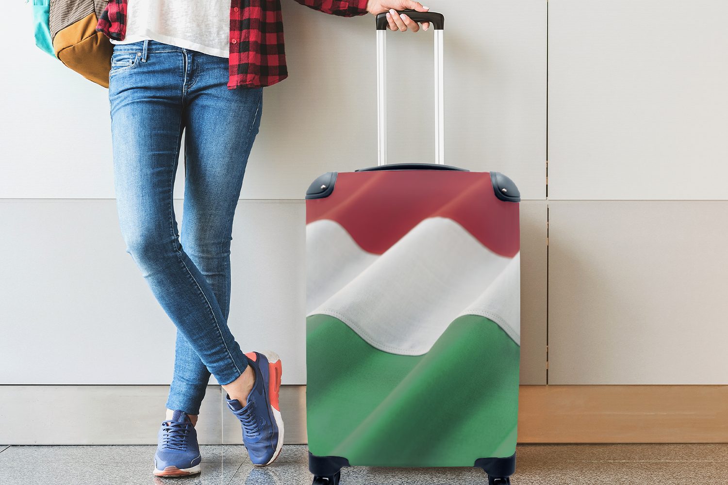 für Ferien, der Flagge MuchoWow Reisetasche Reisekoffer mit Handgepäckkoffer Nahaufnahme 4 Handgepäck Rollen, Ungarn, von Trolley, rollen,