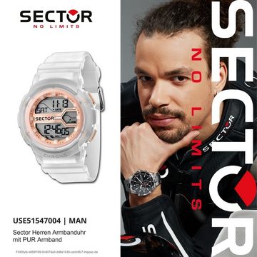 Sector Digitaluhr Sector Herren Armbanduhr Digital, (Digitaluhr), Herren Armbanduhr rund, extra groß (ca. 46mm), PURarmband weiß, Casual