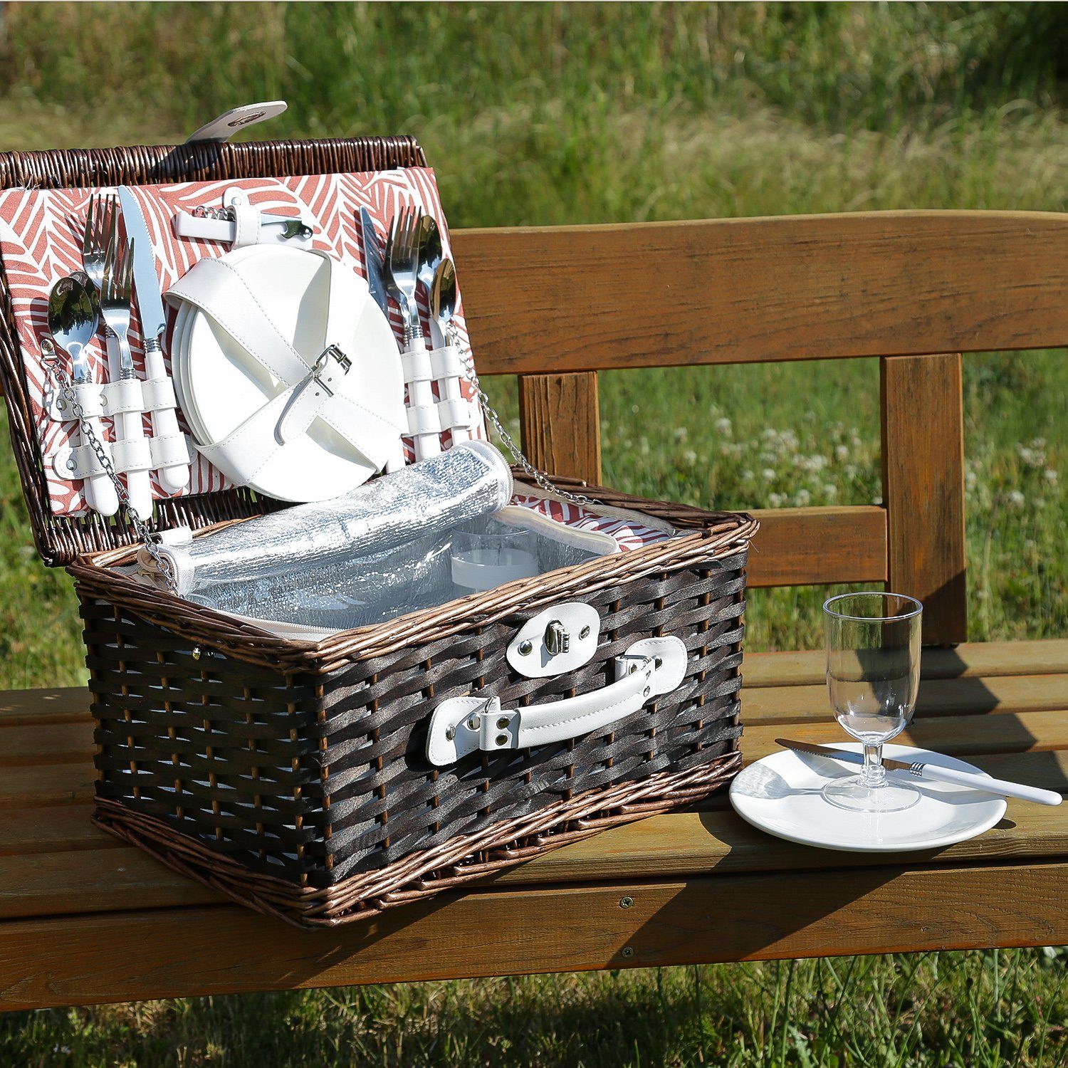 MARELIDA Picknickkorb Picknickkorb Lia 4 Personen mit Geschirr Kühlfach Weidenkorb isoliert (1 St)