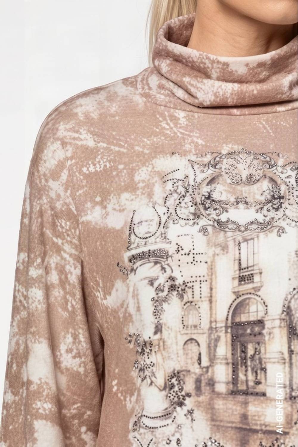 Monari Sweatshirt 809829 Galerie-Print mit funkelnden Strasssteinen und femininen Kräuselungen – Bild 5 von 5
