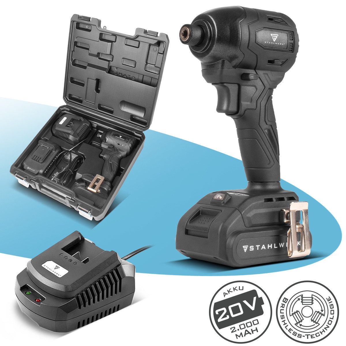 STAHLWERK Akku-Schlagschrauber 20 V Akku Drehschlagschrauber 190 Nm 3200 U/min Brushless-Technologie