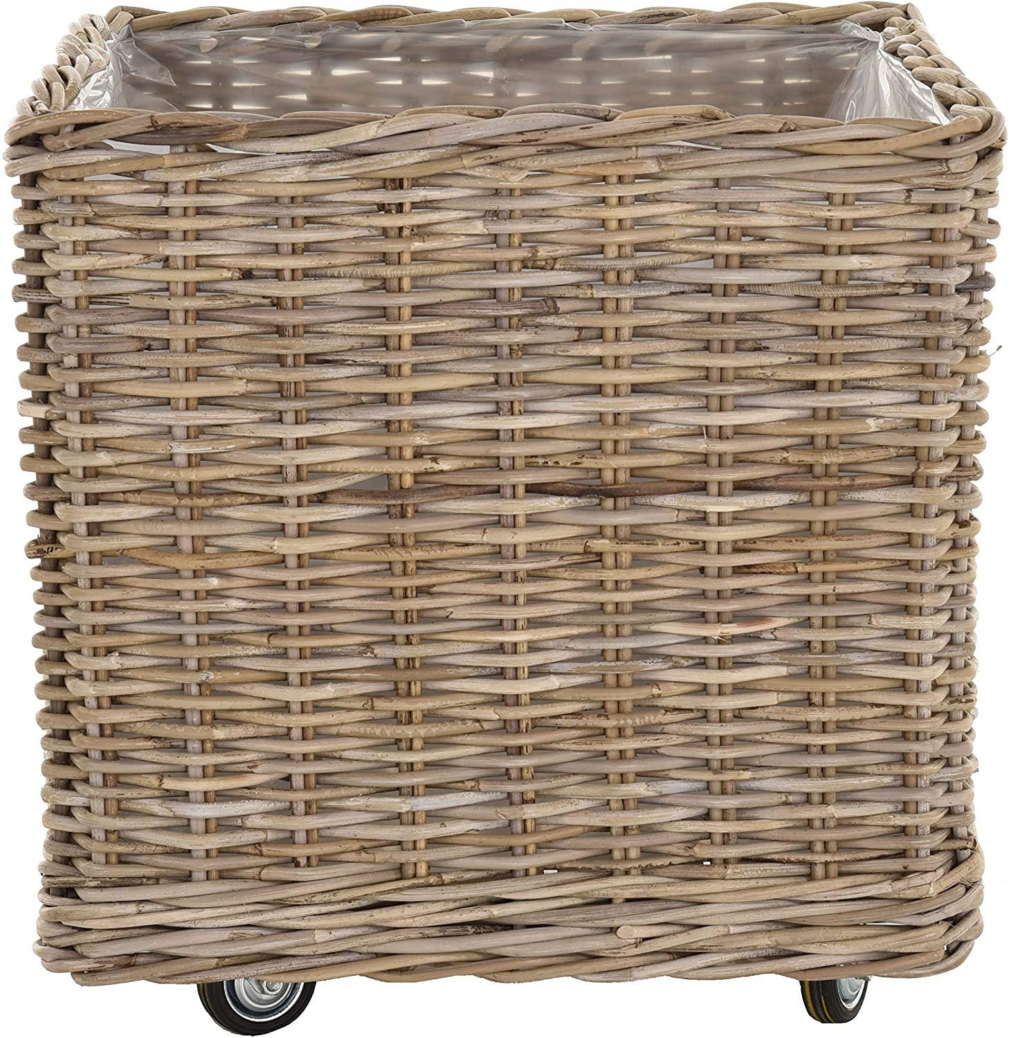 Krines Home Allzweckkorb Pflanzkorb groß Rattan Rollkorb Rattankorb Grau Natur Quadratisch, mit Rollen