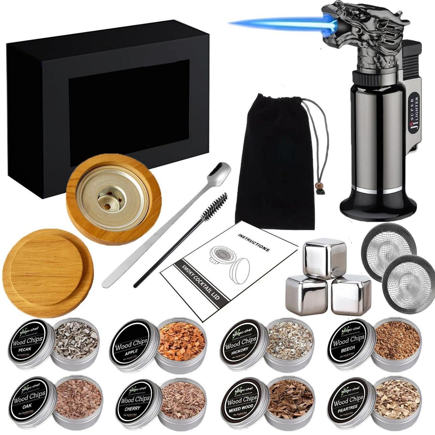 LuxusKollektion Cocktail-Set Räucher-Set Whisky mit 8 Holzsorten