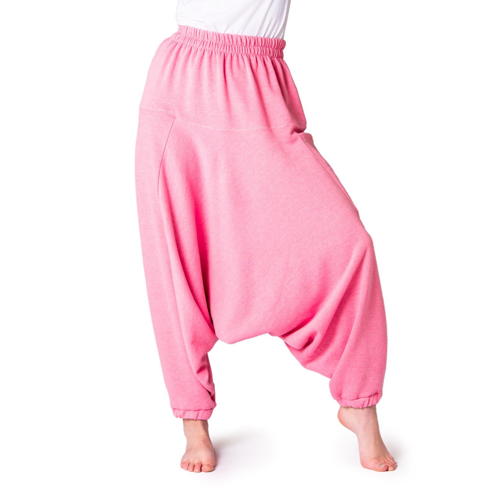 PANASIAM Relaxhose Aladinhose als bequeme Chillhose aus Jogginghosen-Stoff für Herbst und Winter warm gefütterte Baumwollhose fürs Sofa oder Homeoffice pink