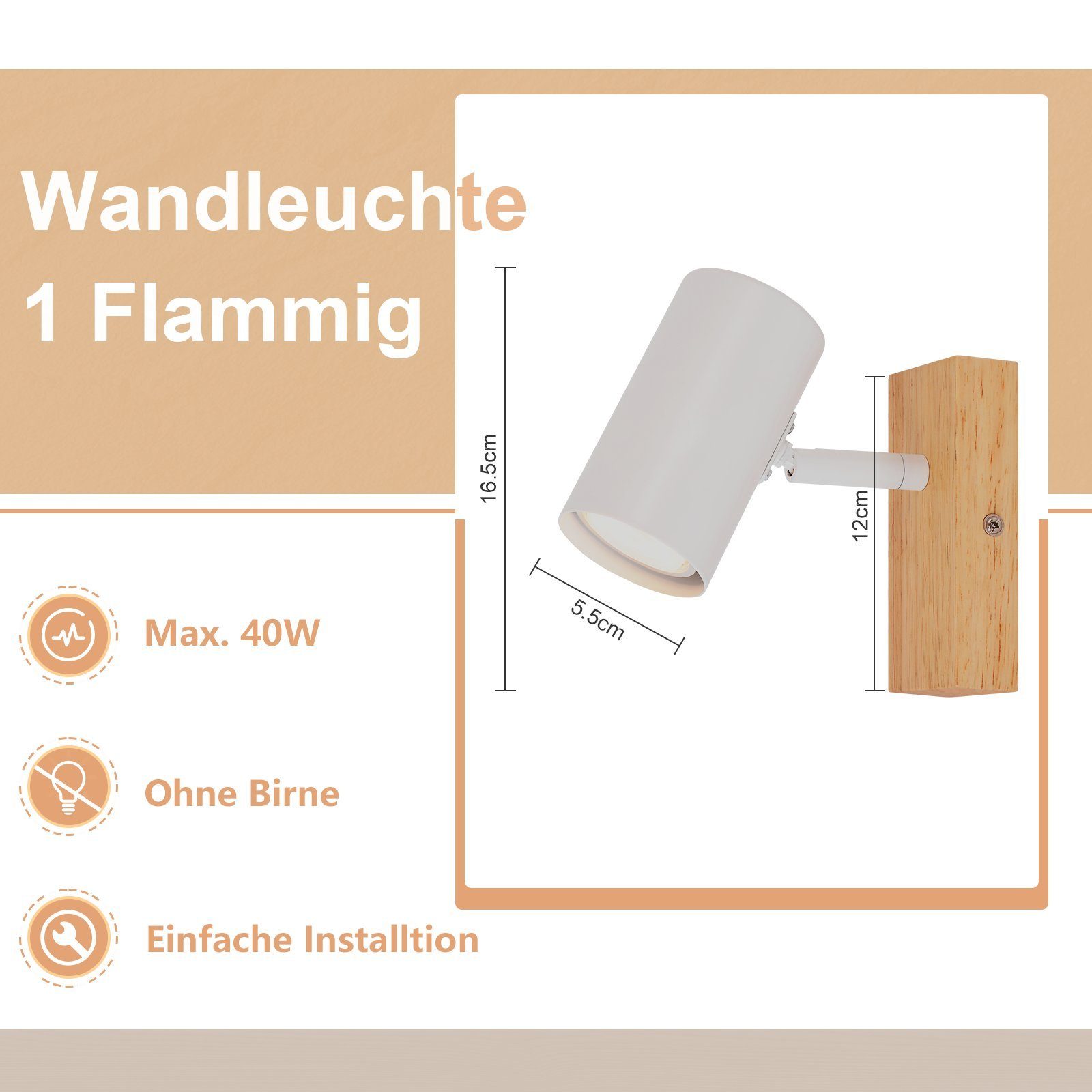 Nettlife LED Deckenstrahler mit Schwenkbar Wohnzimmer Flammig Landhaus für GU10 Schlafzimmer Holz Deckenspots Küche wechselbar, LED Esszimmer Deckenleuchte, 350°, 1/2/3/4 Korridor Weiß