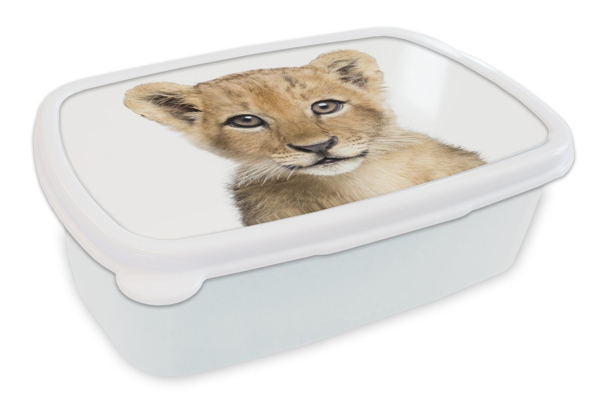 MuchoWow Lunchbox Löwe - Tiere - Natur - Weiß, Kunststoff, (2-tlg), Brotbox für Kinder und Erwachsene, Brotdose, für Jungs und Mädchen