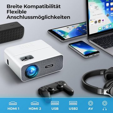 Vigpil Full HD 4K Heimkino Unterstützt, 5G WiFi Bluetooth Mini Portabler Projektor (15000 lm, 10000:1, 3840 x 2160 px, mit P2P-Direktverbindung Video Outdoor Kompatibel mit Smartphone/PS5)