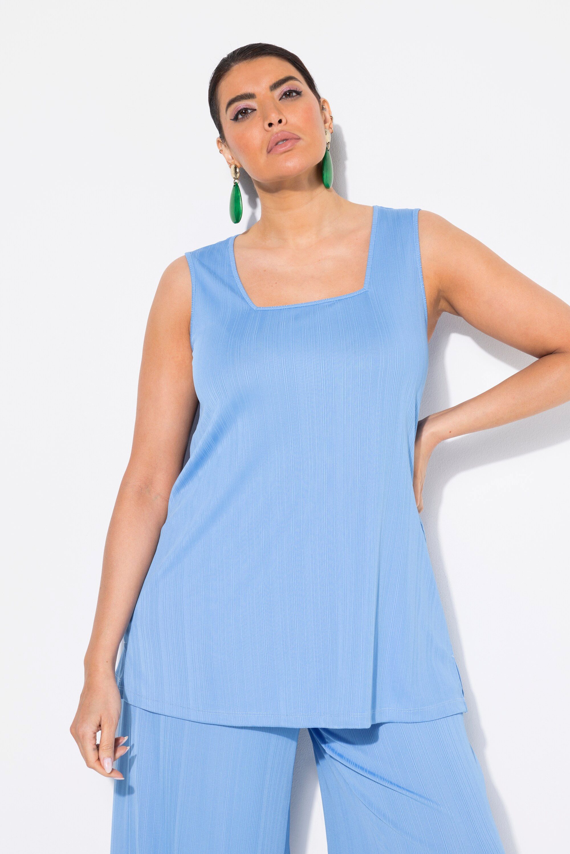 Ulla Popken Longtop Top Rippjersey A-Linie Caree-Ausschnitt ärmellos günstig online kaufen