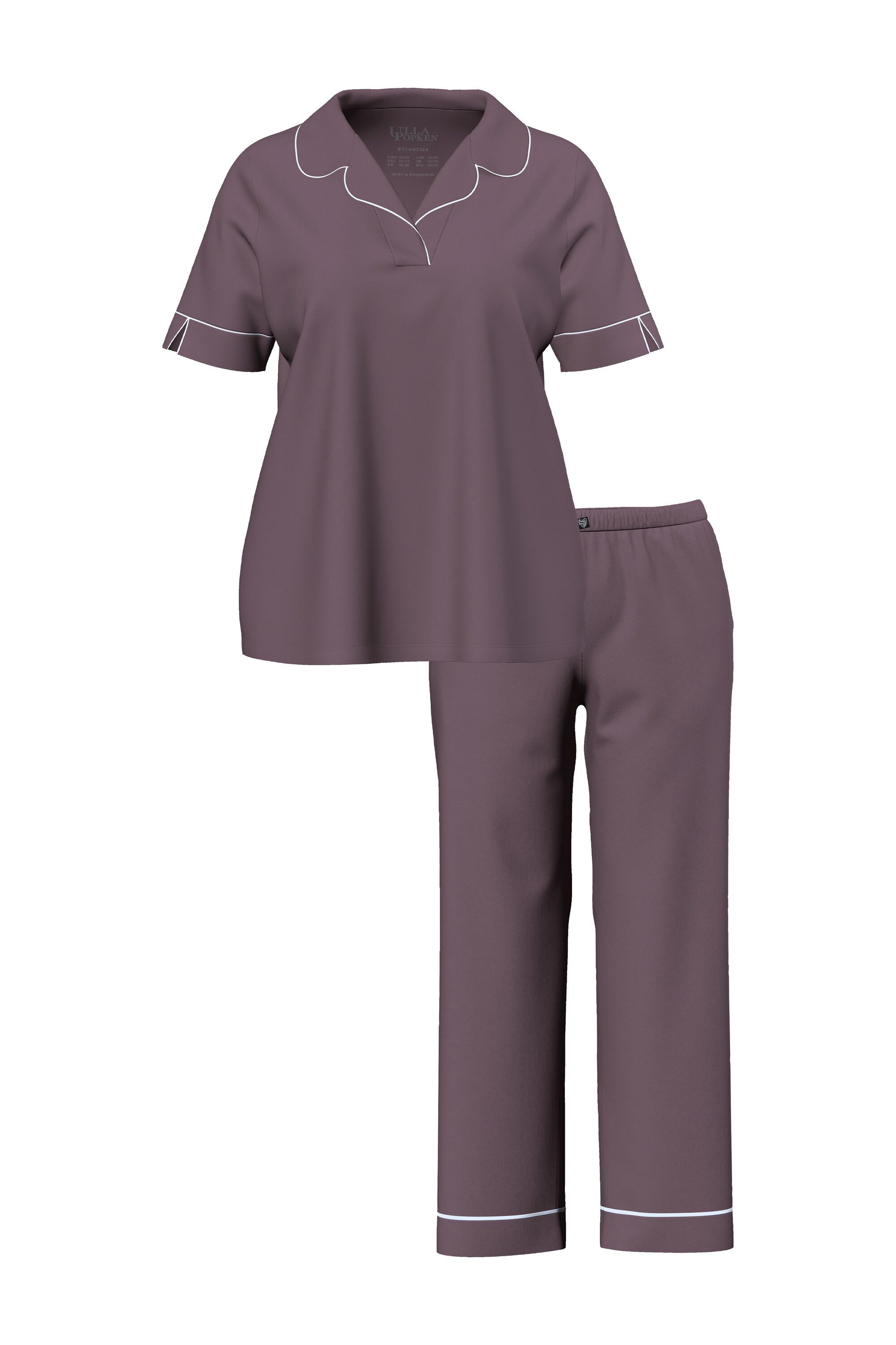 Ulla Popken Pyjama Pyjama Zierpaspeln Reverskragen Halbarm günstig online kaufen