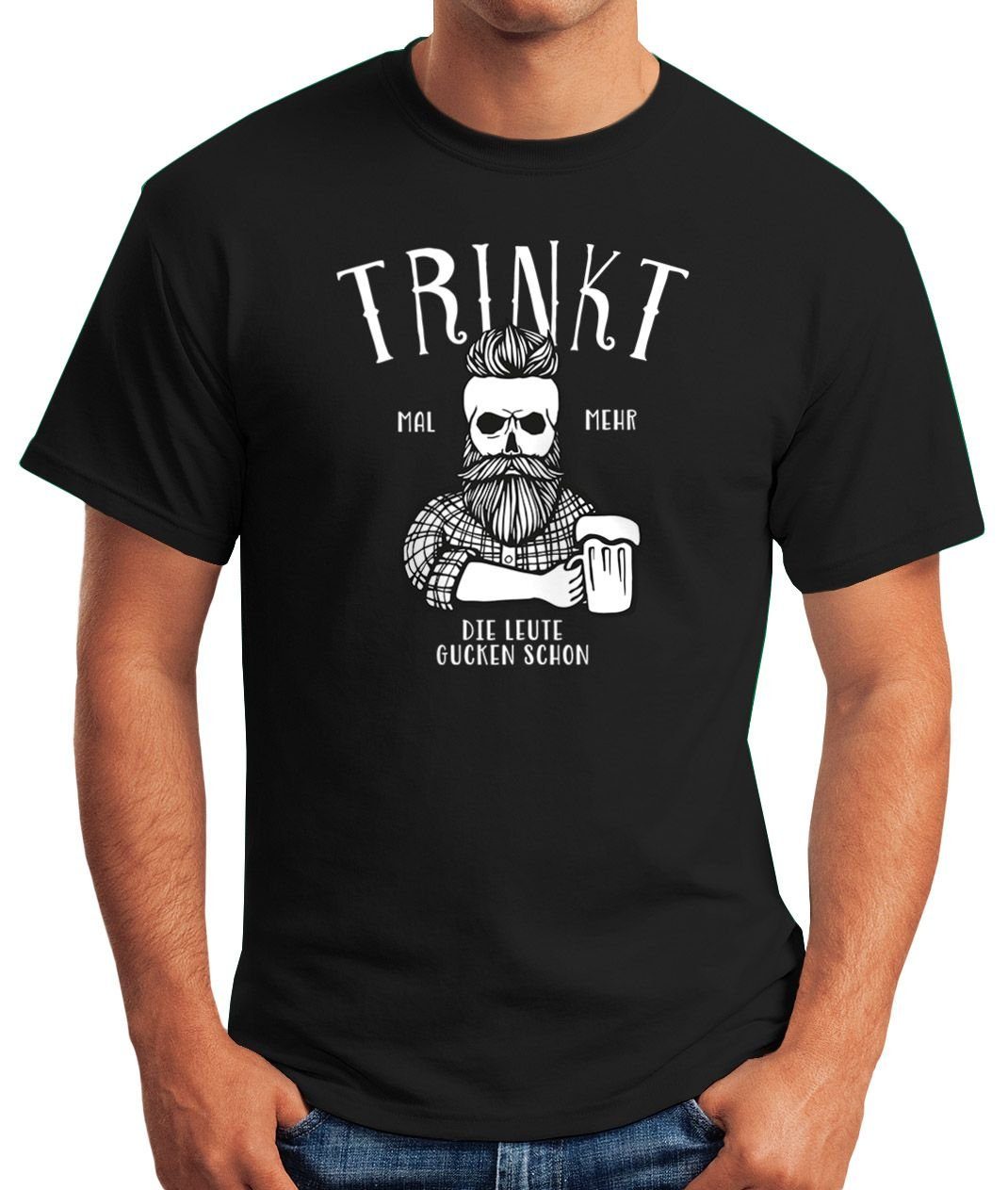 Herren Saufen mit Party Bier Zwei Print-Shirt bitte Print MoonWorks Alkohol Moonworks® Trink lustiges T-Shirt Shirt