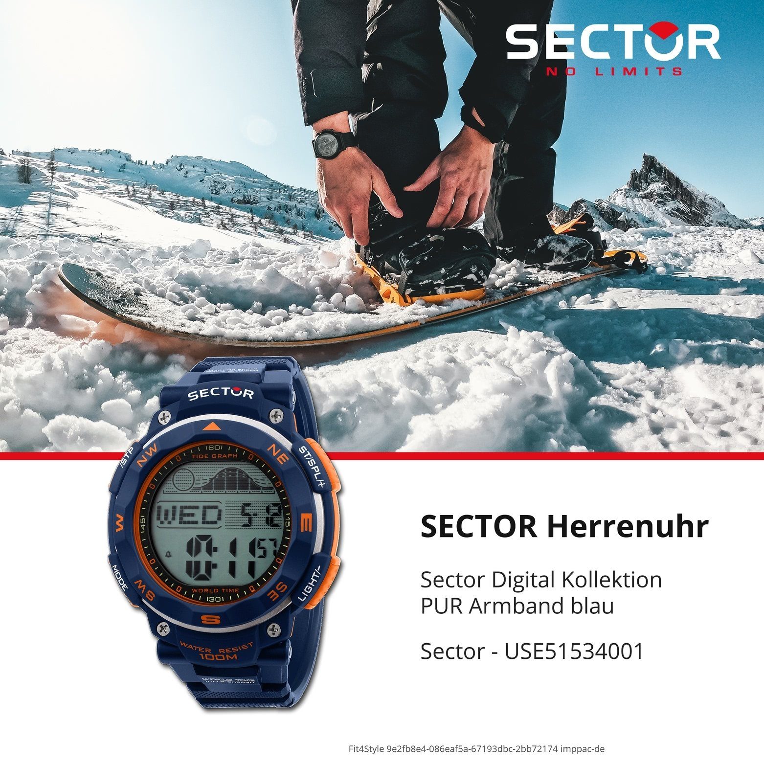 Sector Digitaluhr Casual (40,3x39,7mm), blau, eckig, Armbanduhr Digital, groß Armbanduhr Herren Herren PURarmband Sector