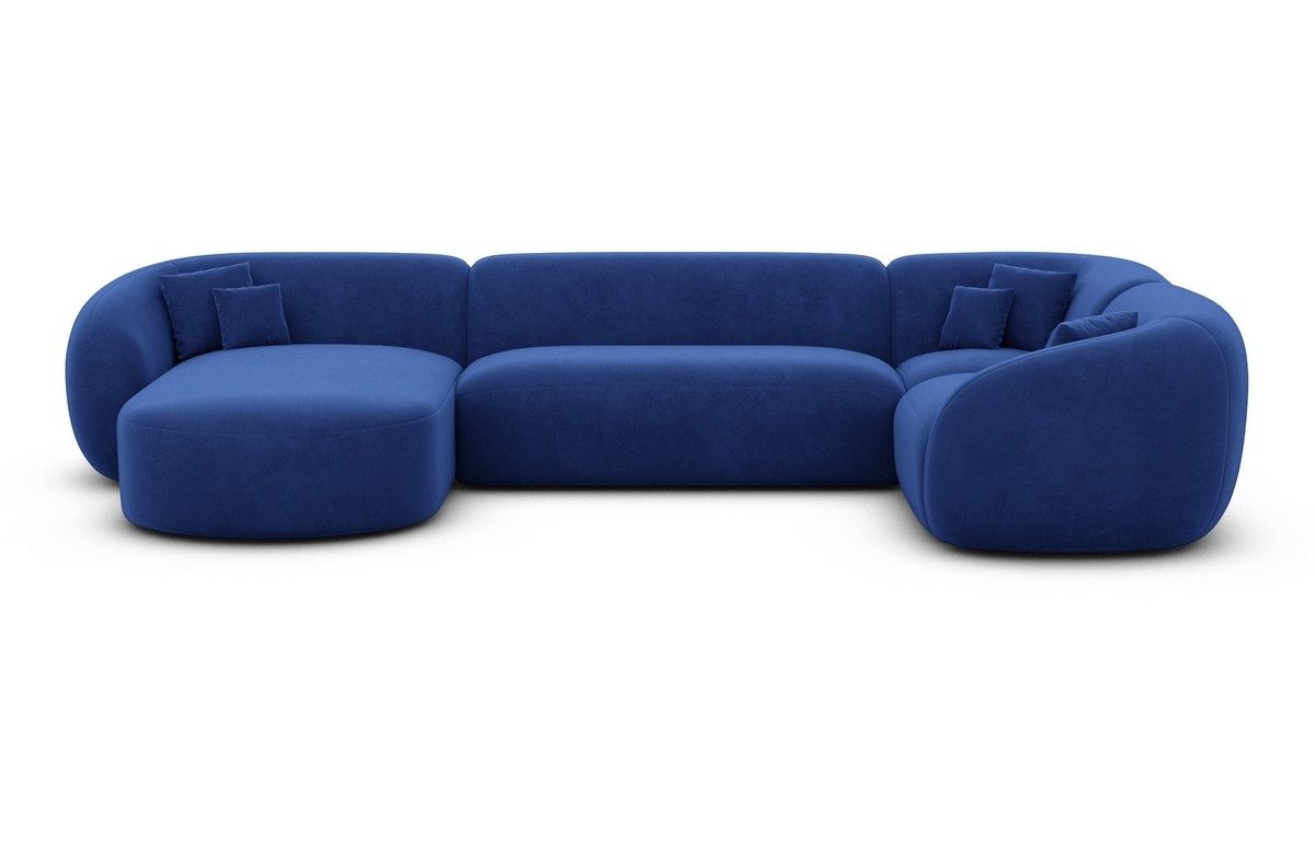Sofa Dreams Wohnlandschaft Sorelia U Form Design Polsterecke, 6-Sitzer, Stoff Sofa, Samtstoff Bezug in Dunkelblau, Ottomane links
