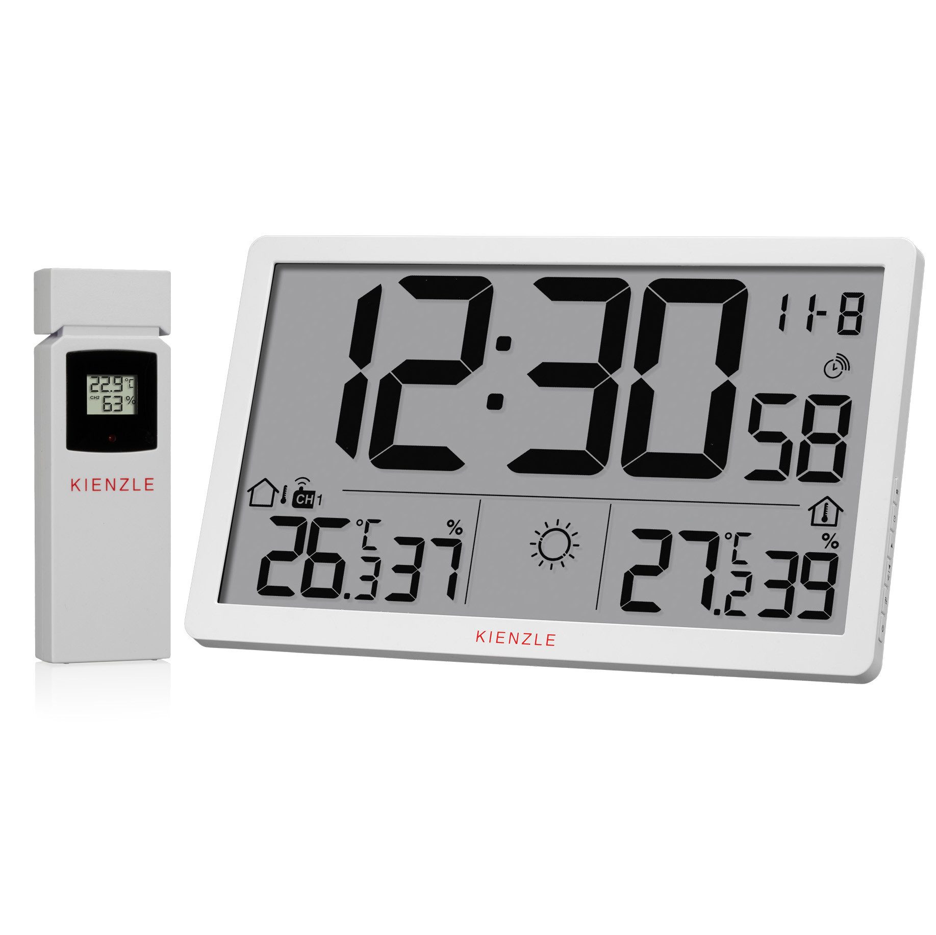 Kienzle Jumbo NEO LCD Wetter-Wanduhr horiz. weiß Innenwetterstation