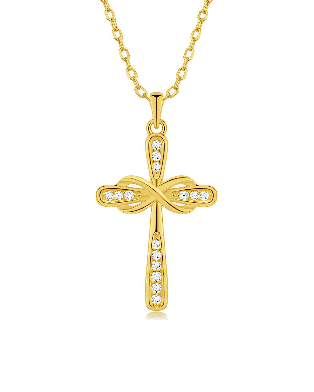 DANIEL CLIFFORD Kreuzkette 'Theodora' Damen Halskette Silber 925, 18k vergoldet Kreuz Anhänger (inkl. Verpackung), größenverstellbare Halskette 45 cm Collier mit Kristallen