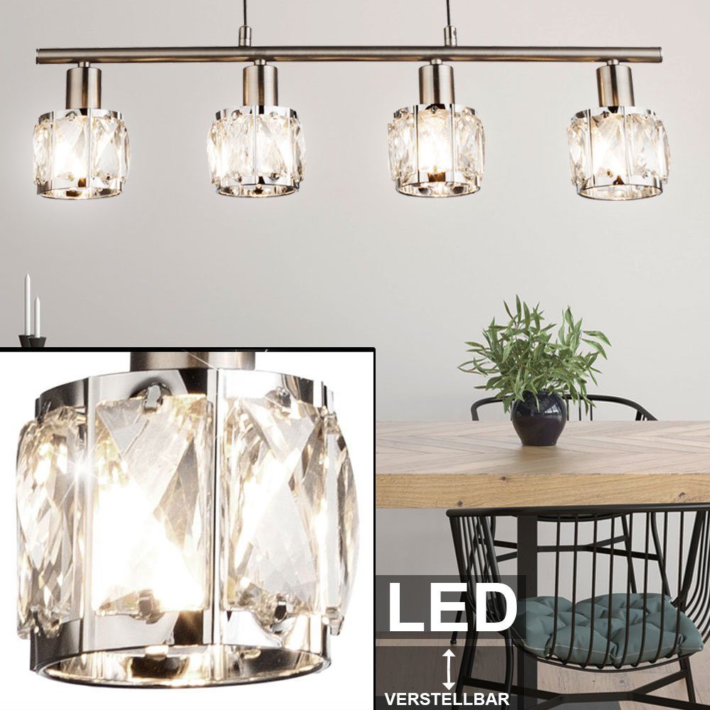 etc-shop LED Deckenleuchte, Leuchtmittel inklusive, Warmweiß, Decken Hänge Leuchte Chrom Glas Kristall Pendel Lampe