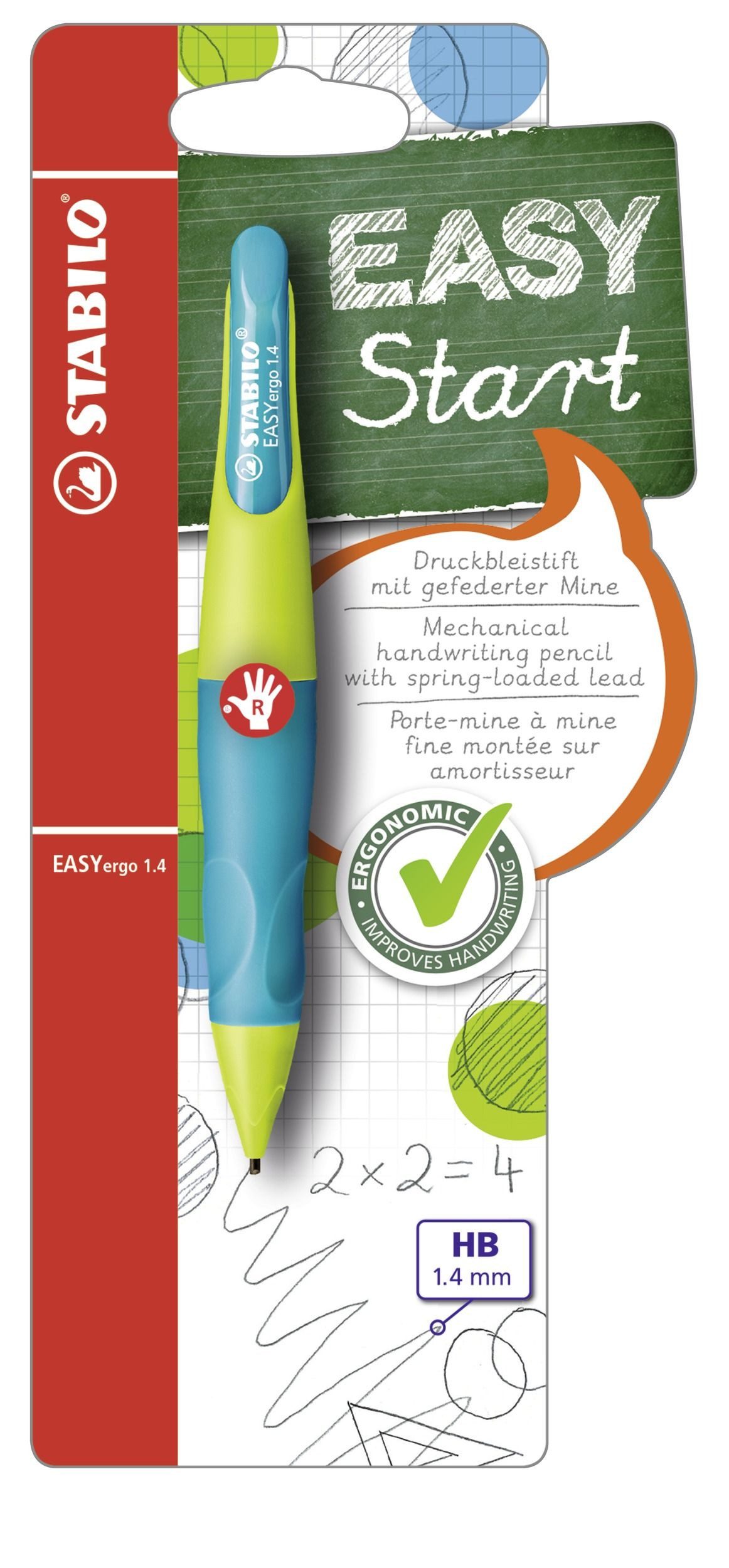 STABILO Druckbleistift für Rechtshänder - EASYergo 1.4 in neonlimonengrün/aquamarin - Einzels