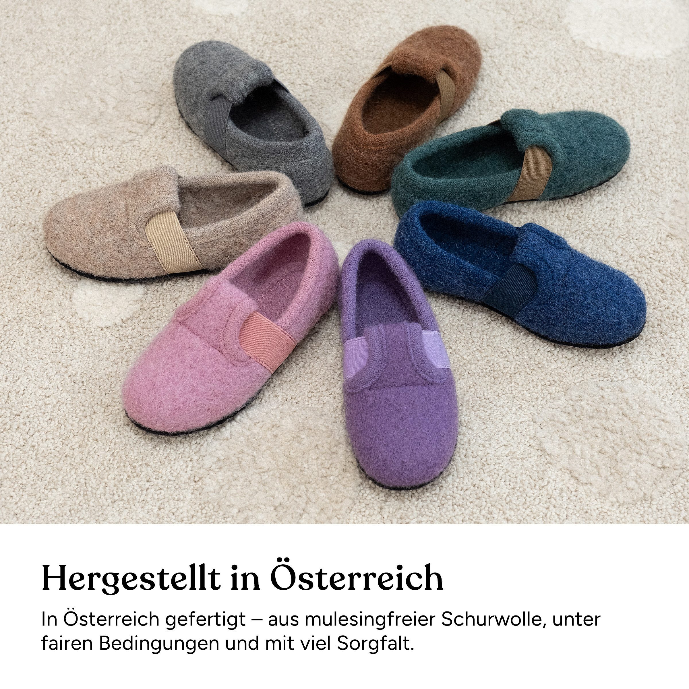 Ehrenkind Gemütliche, flache Kinder-Hausschuhe aus reiner Schurwolle Hüttenschuhe (atmungsaktiv & temperaturregulierend, rutschfest, Hellbraun) ideal für Kindergarten, Schule und zu Hause