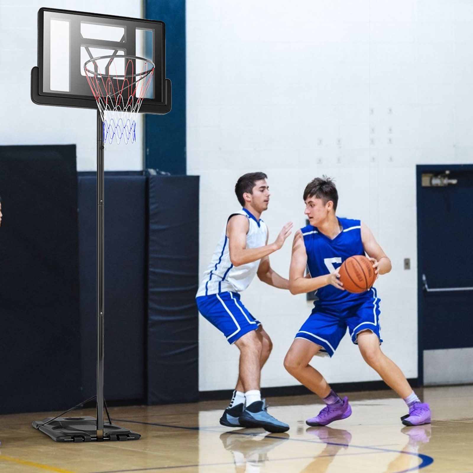 COSTWAY Basketballkorb, Basketballständer 180-305 cm höhenverstellbar mit 2 Rädern