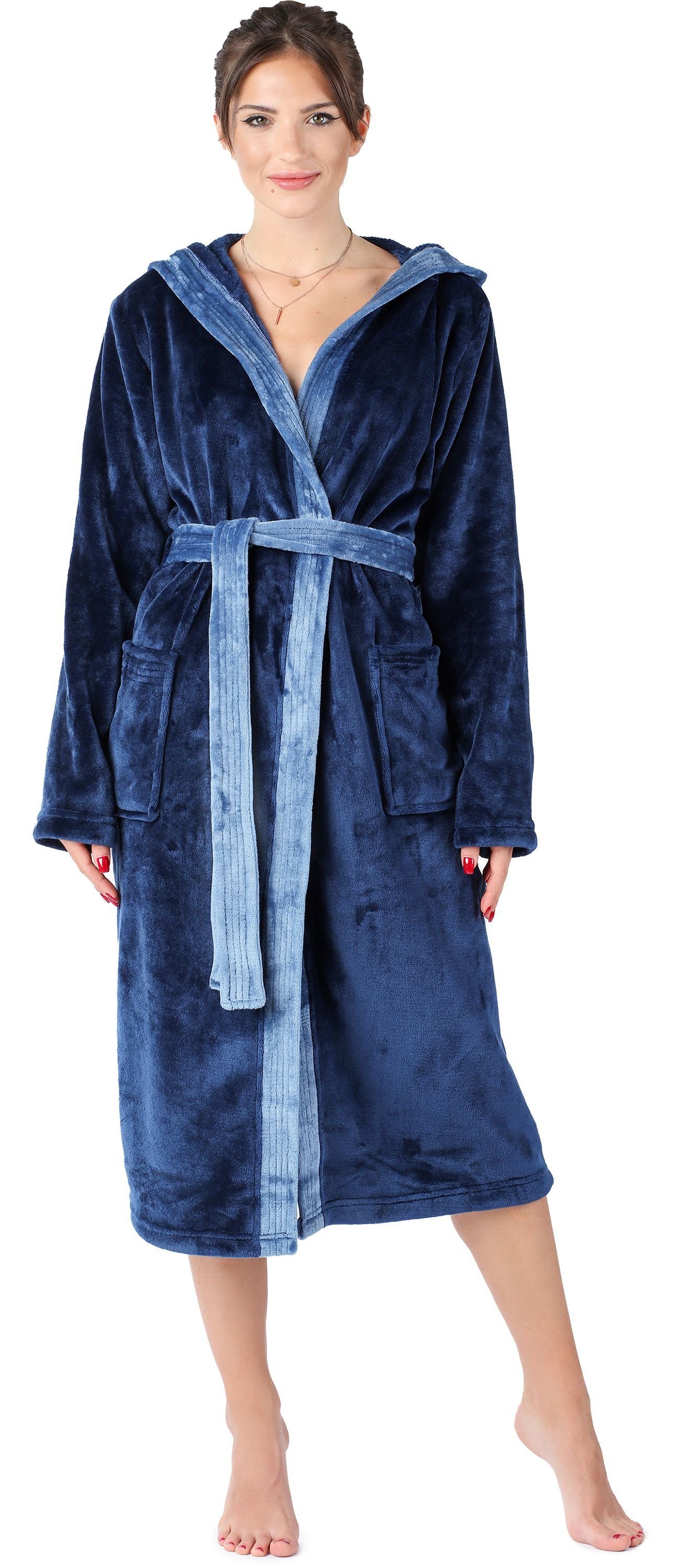 Bellivalini Bademantel Damen Bademantel lang mit Kapuze und Gürtel BLV50-16 günstig online kaufen