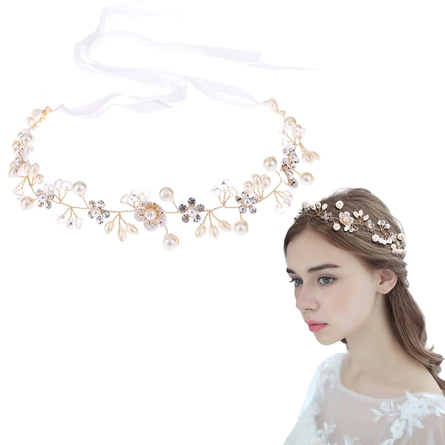 Haarreif Braut Tiara Perlen Strass Silber Blüten Haarschmuck Hochzeit Haarband ♥ 