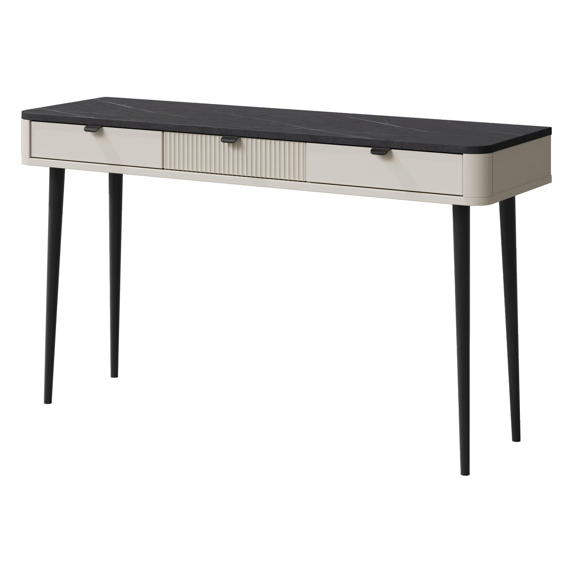 ROYAL24_MARKT Konsolentisch Marly Konsolentisch 130 cm mit 3 Schubladen – Kaschmir / Grauer Stein
