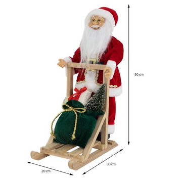 ECD Germany Weihnachtsmann Dekofigur Winterdekoration Santa Claus, Polyresin & Holz stehend auf Schlitten 30x20x50cm