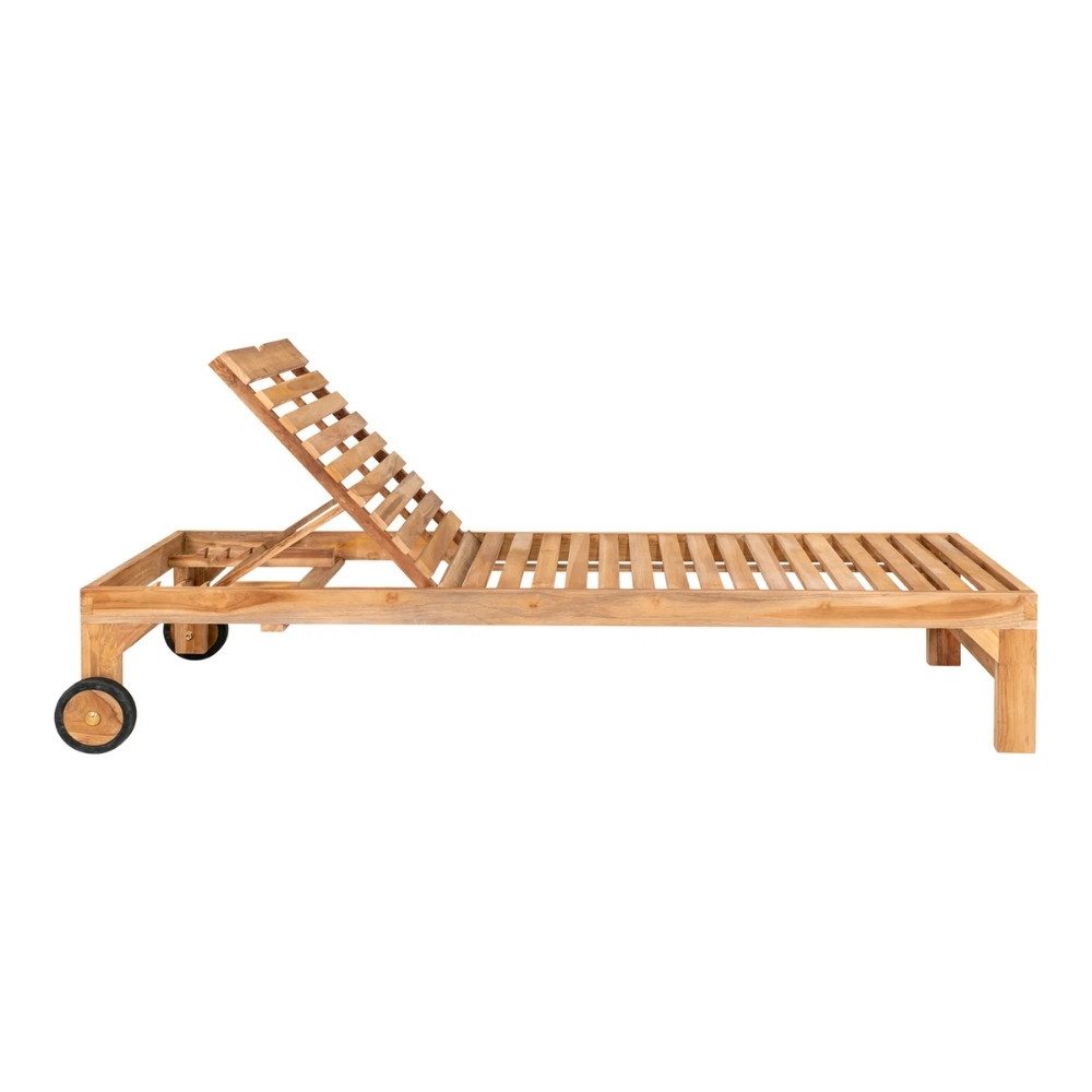 LebensWohnArt Gartenliege Teak Sonnenliege LUKA 200cm mit Rollen – verstellbar Gartenliege