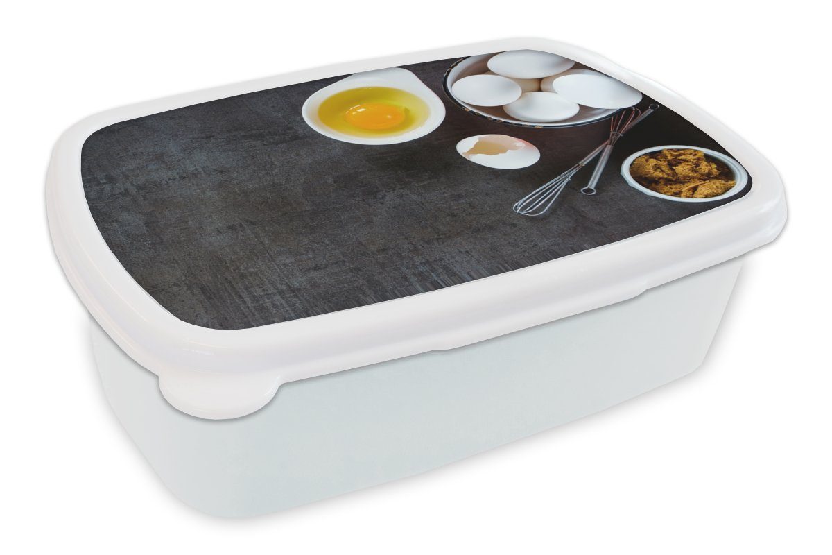 MuchoWow Lunchbox Eier - Brauner Zucker - Kochen, Kunststoff, (2-tlg), Brotbox für Kinder und Erwachsene, Brotdose, für Jungs und Mädchen weiß