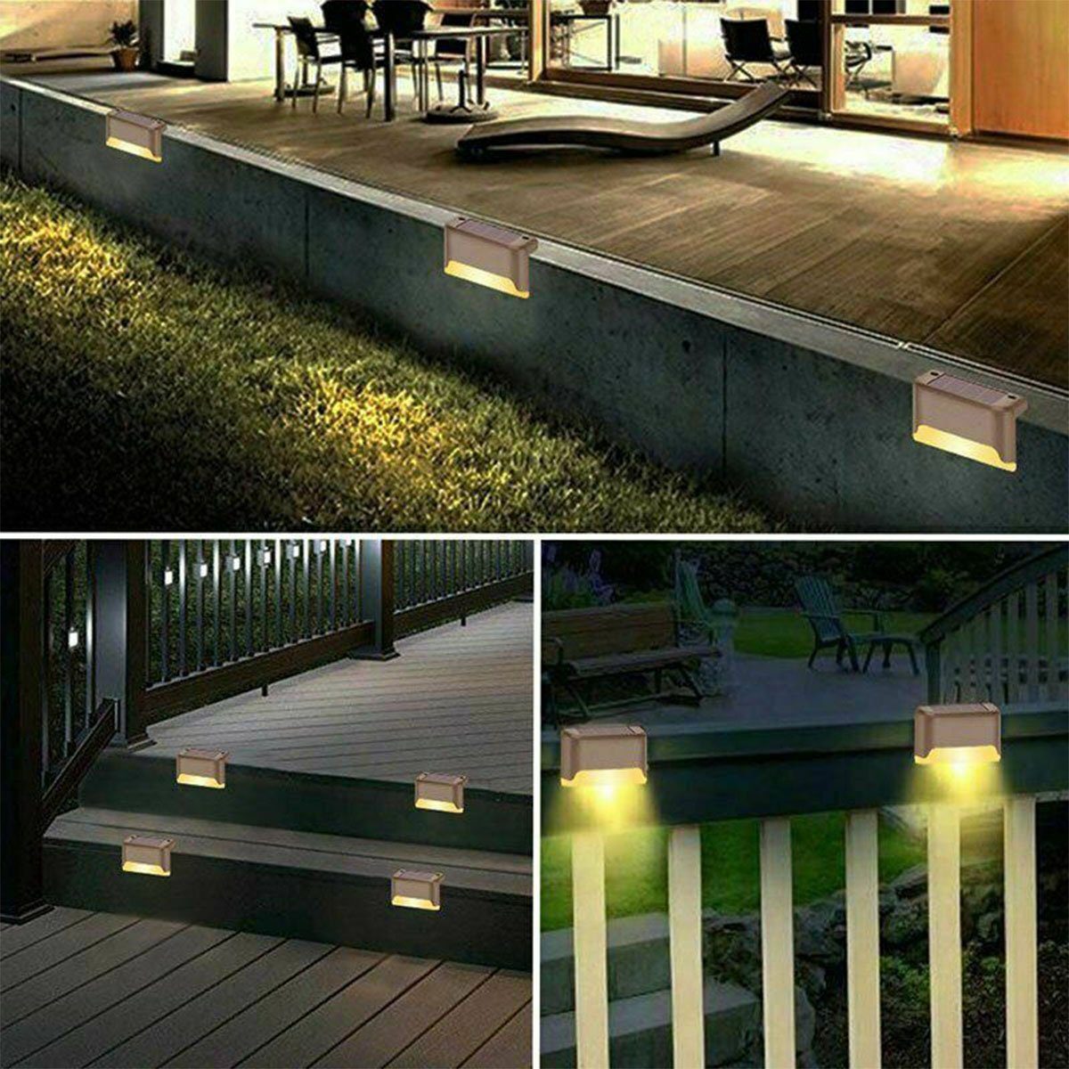 oyajia Gartenleuchte 4x LED Solarleuchten Stück Außen Deck Treppenlicht, Braun IP65 4 Light