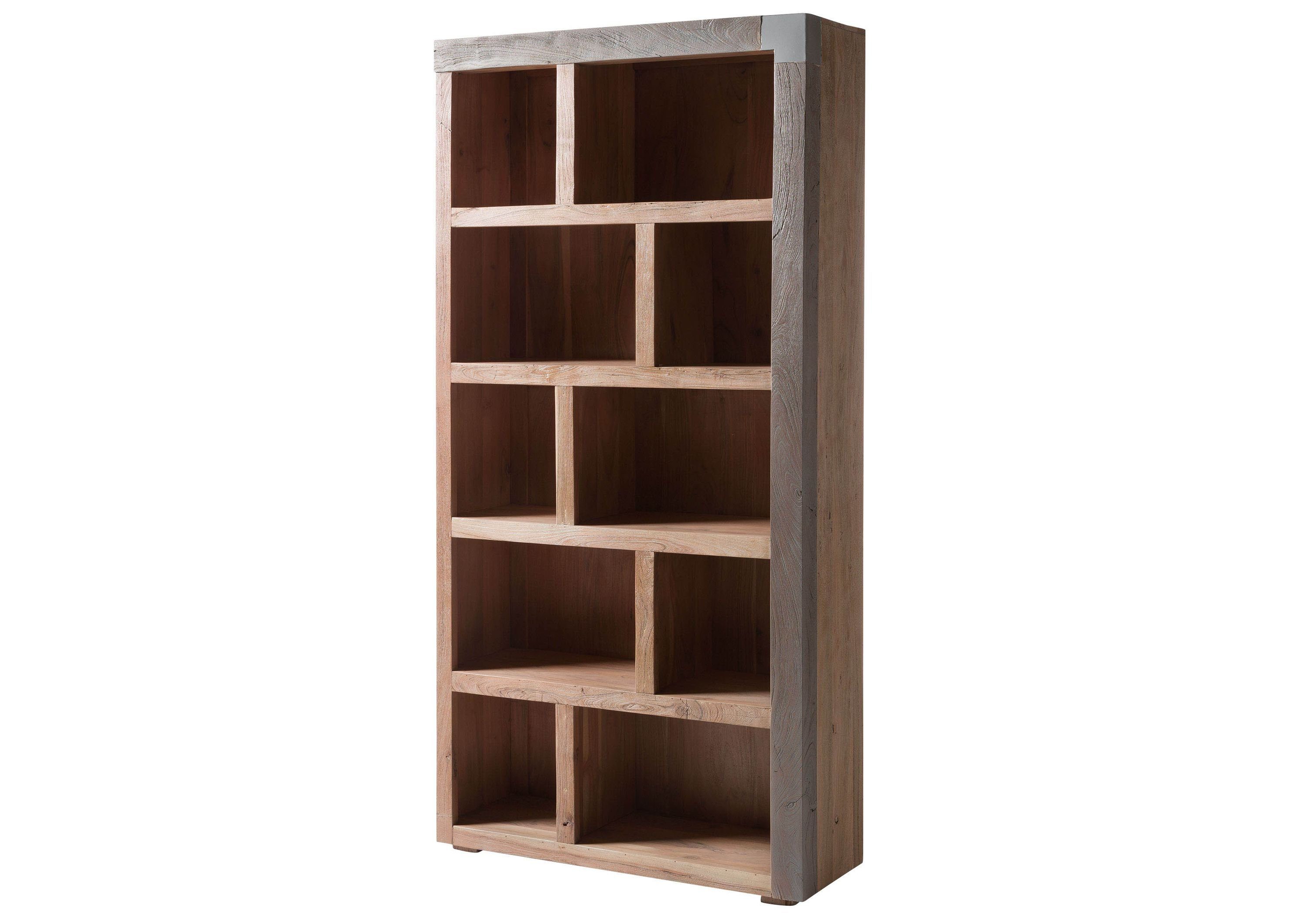 Massivmoebel24 Bücherregal AMSTERDAM, 1-tlg., Standregal Akazie 100x35x204 beige lackiert Amsterdam #121