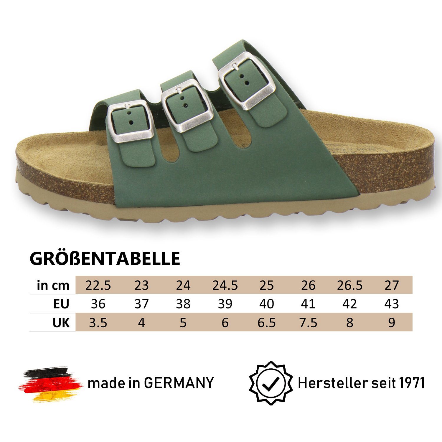 Fußbett, Germany verde Damen AFS-Schuhe für aus 2133 mit in Made Leder Pantolette