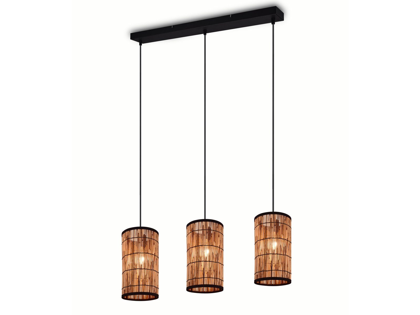 meineWunschleuchte Pendelleuchte mit Rattan Lampenschirmen, Breite 80cm, ohne Leuchtmittel, Boho Hängelampe dreiflammig hängend für …