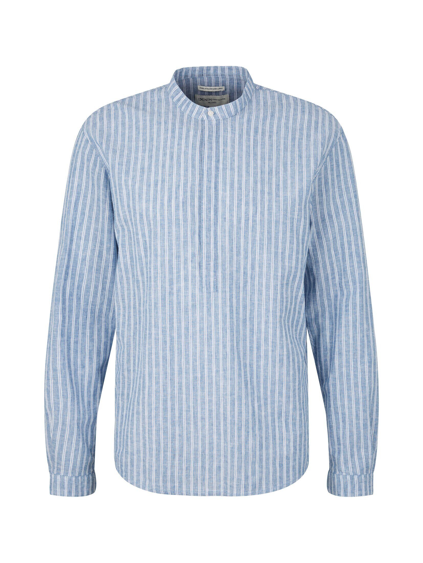 Denim white TOM blue TAILOR Langarmhemd Hemd Stehkragen mit stripe