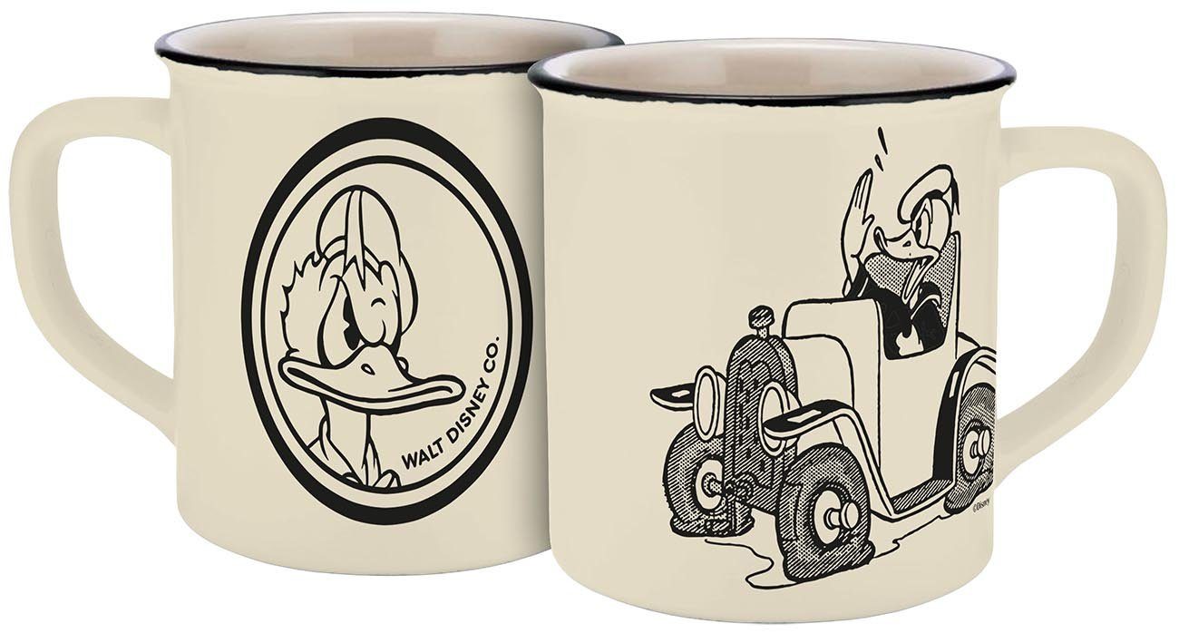 Geda Labels GmbH Tasse Donald Duck im Auto Vintage, Porzellan, Beige, 400ml, spülmaschinengeeignet