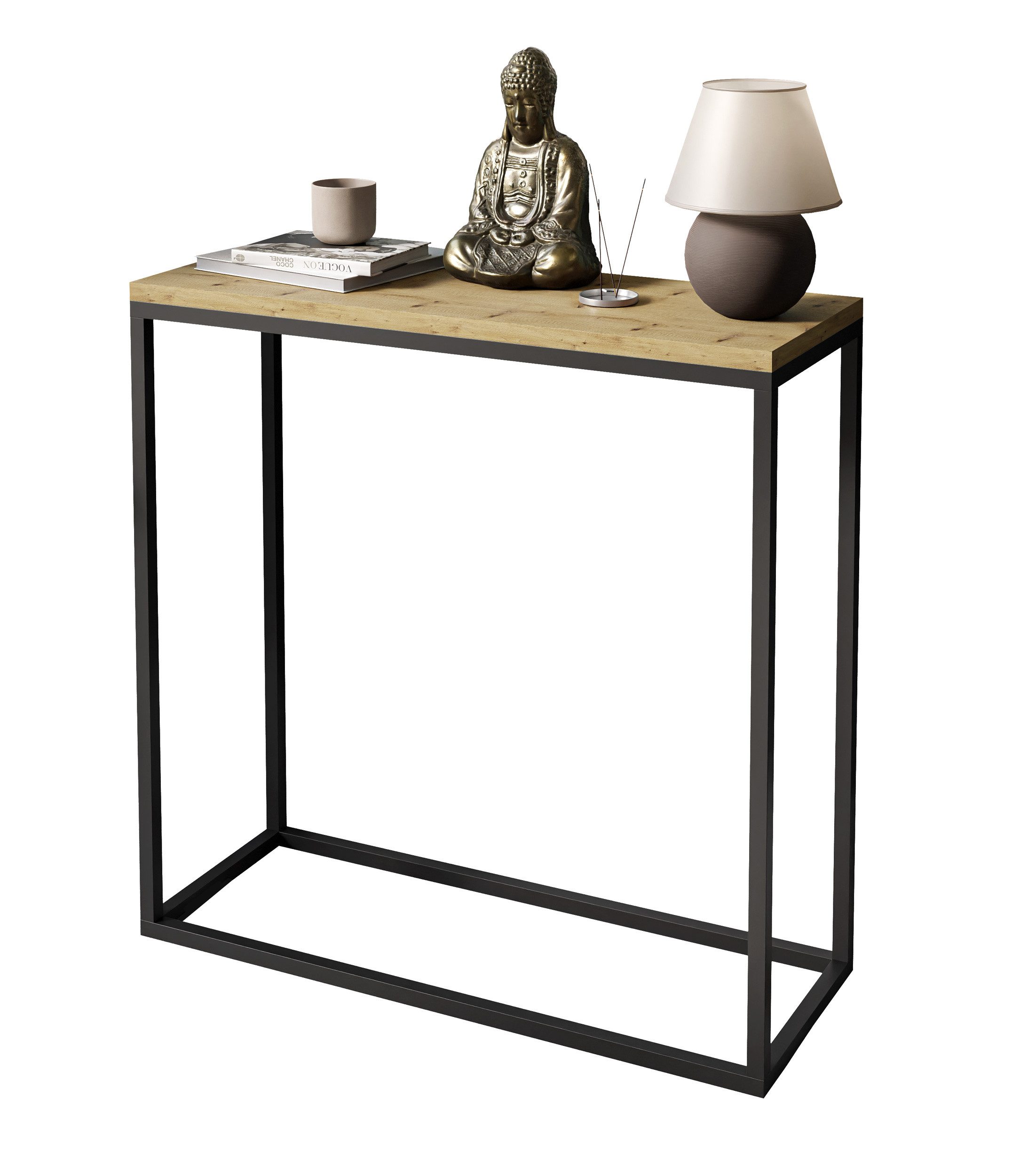 Lookway Konsolentisch MODERN LOFT moderner Loft-Tisch mit Eichenplatte für Flur und Wohnraum (1x Konsole), Breite 80/100 cm