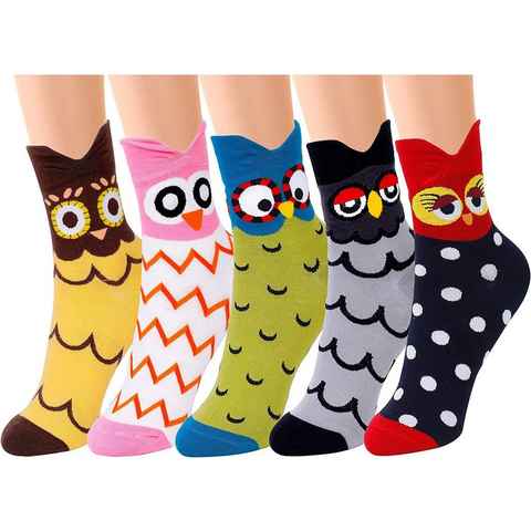 Alster Herz Freizeitsocken 5x lustige Eule-Motiv Socken, bunt, süßes Design, A0362 (5-Paar) Tier Muster Socken