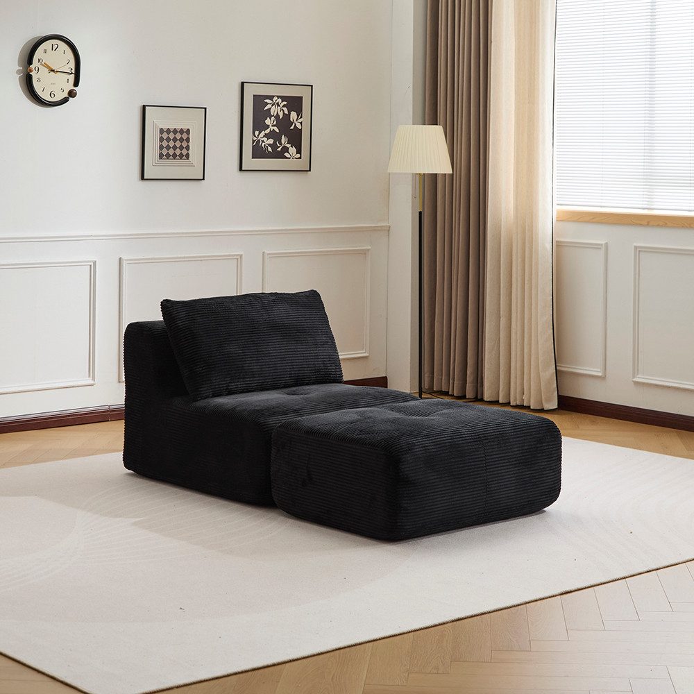 Vankel Sofa Gemütlicher Lounge Sessel mit Hocker, Cordstoff, ohne Montage, Mit Schaumstoff gepolstert, bequem für Wohn- & Schlafzimmer