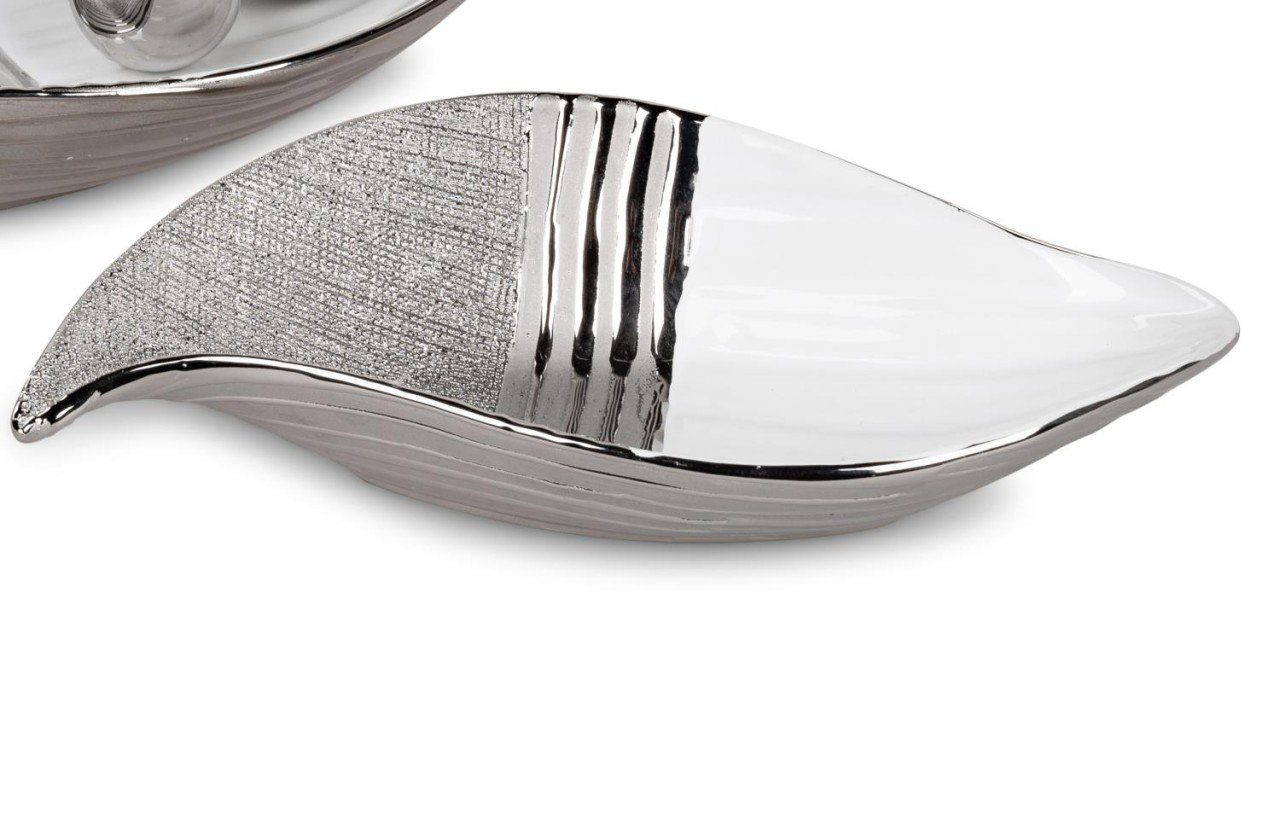 Silver, H:6cm B:11.5cm Silber Keramik Dekoschale White formano L:27cm