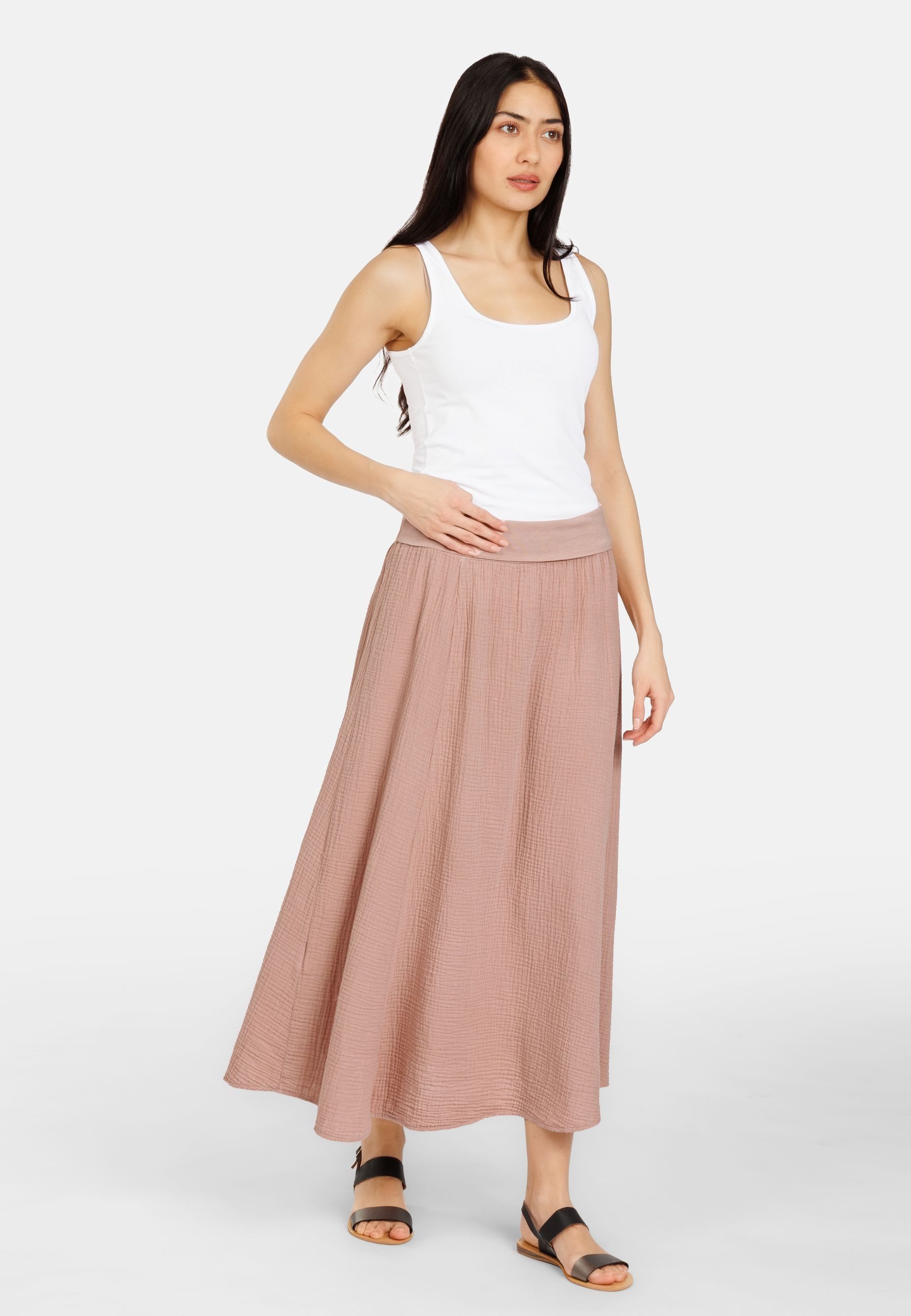 Caspar Maxirock Damen Musselin Maxi Rock lang 100% Baumwolle Made in Italy - Ro036 – Bild 2 von 5