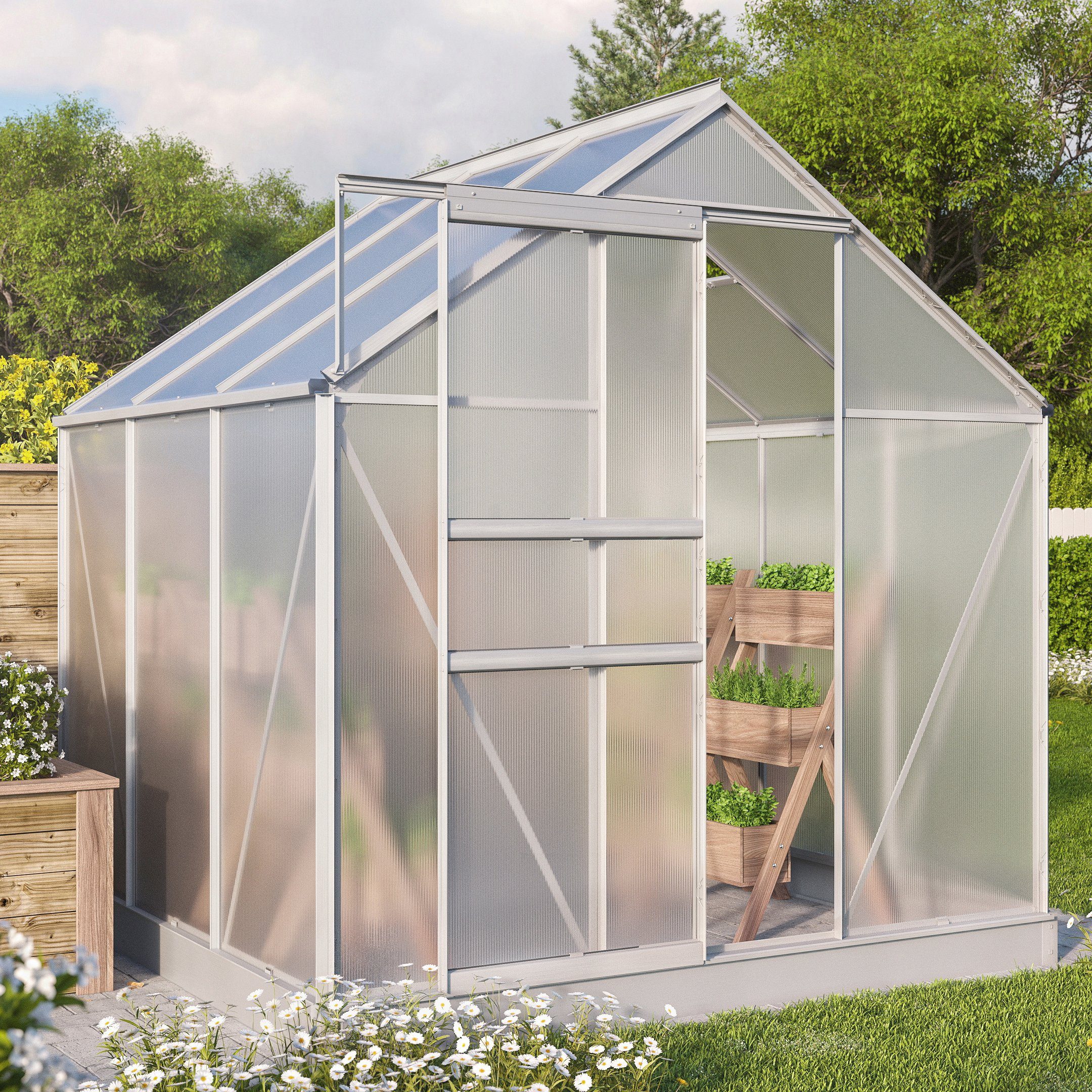 Vitavia Gewächshaus Luna 3800, BxTxH: 195 x 195 x 197 cm, 4 mm Wandstärke, Set, inkl. Fundamentrahmen