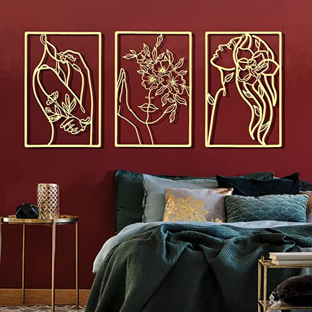 Stück Kunst Linie Zeichnung Frau Wanddekoobjekt gold Wand NUODWELL Abstrakte 3 Metall