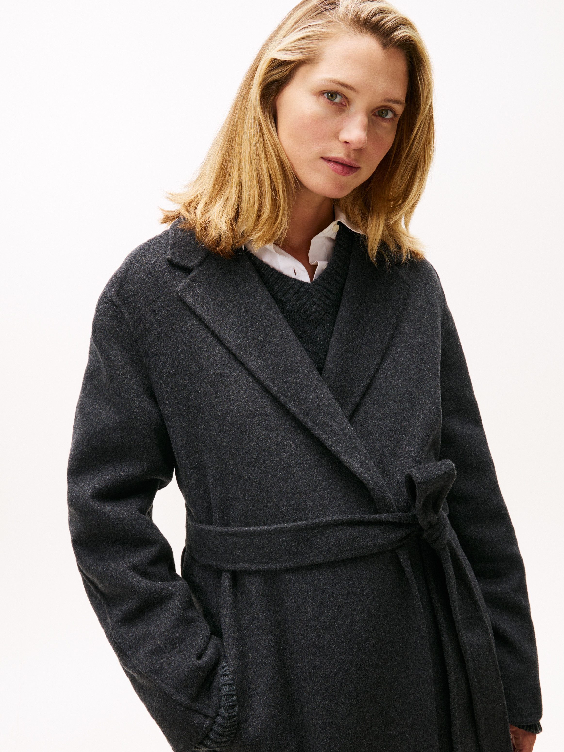 Tommy Hilfiger Wollmantel DF WOOL REG BELTED MIDI COAT mit Wolle