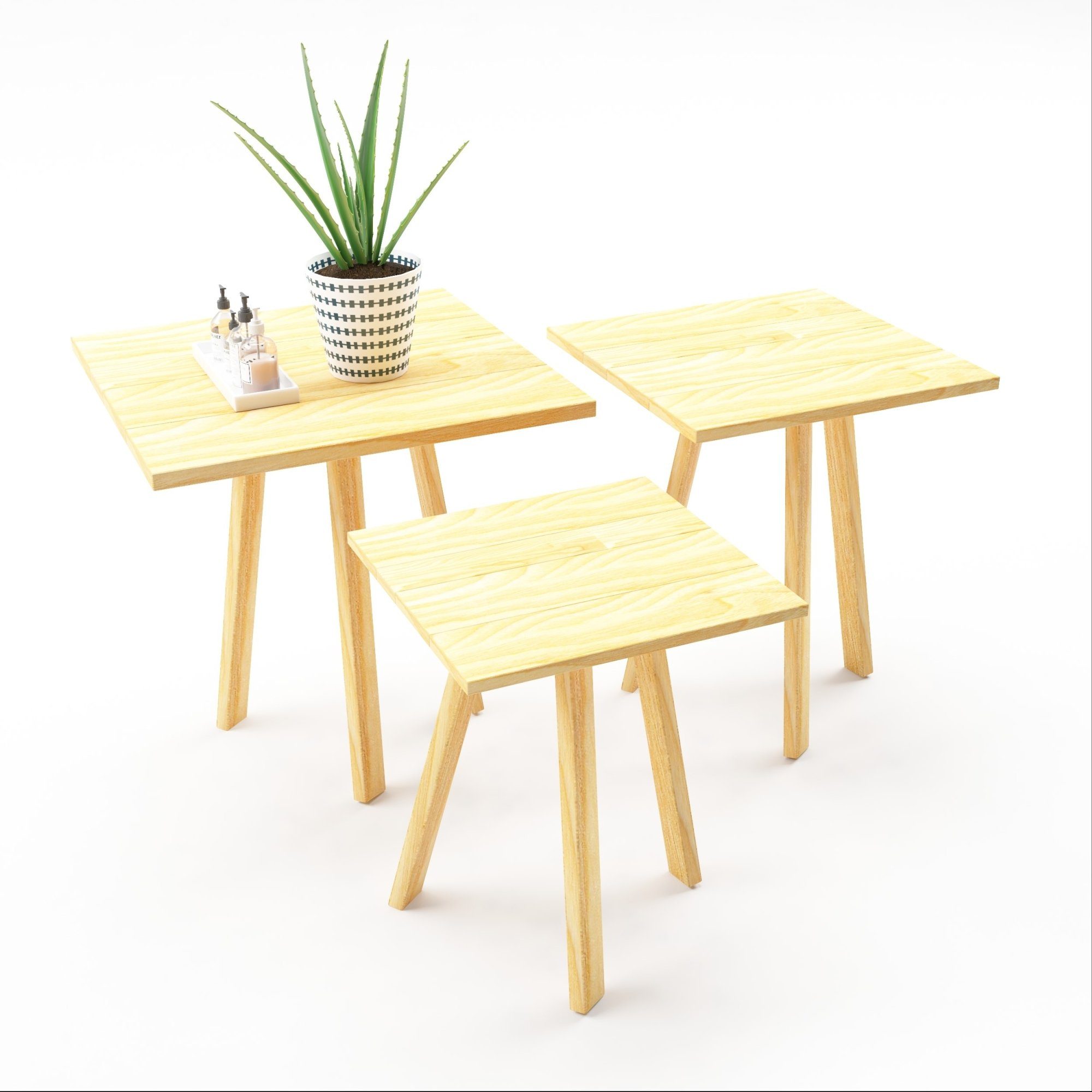 3er Set Satztisch, Holz quadratisch en.casa »Masku« Naturfarben