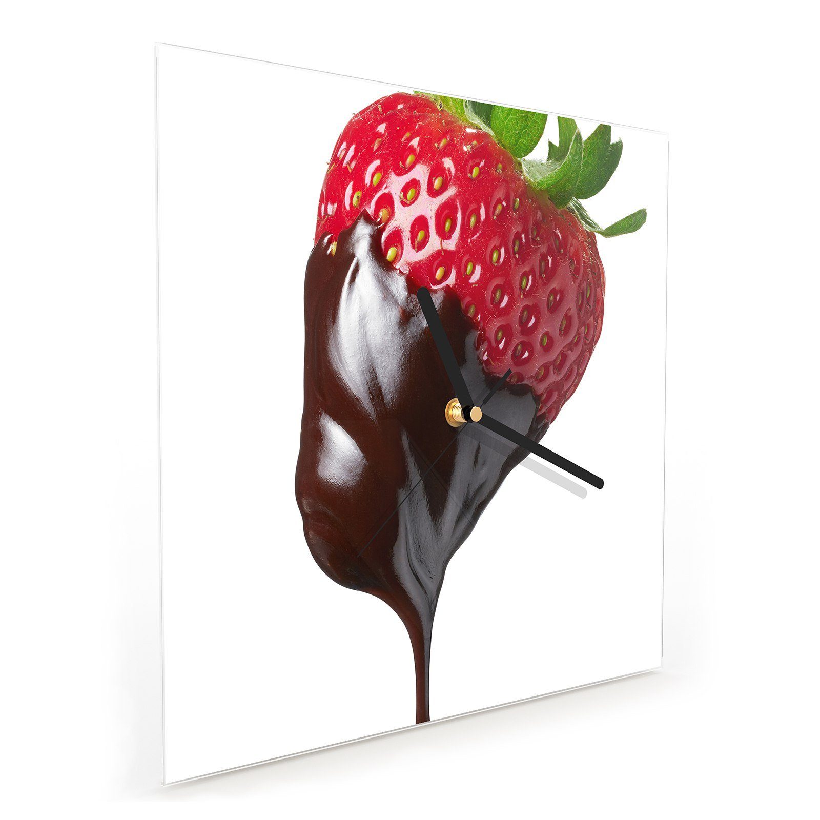 Schokolade Primedeco cm Glasuhr Wanduhr Wandkunst Motiv Erdbeere Wanduhr mit mit 30 Größe 30 x
